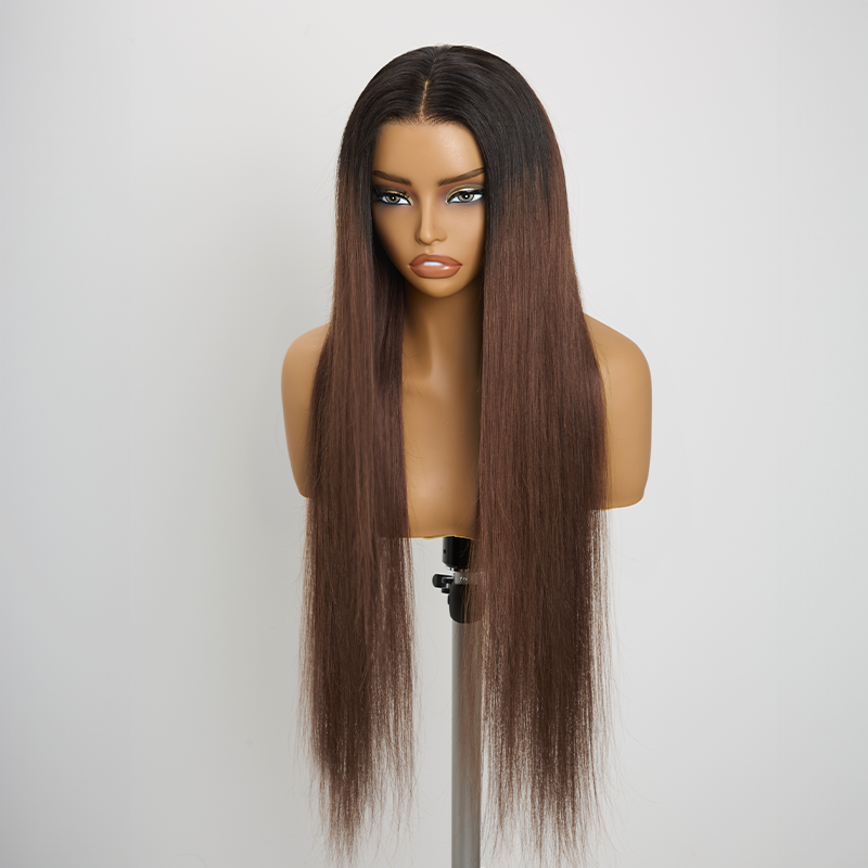 𝑼𝒘𝒂𝒗𝒚 𝑷𝒓𝒆𝒎𝒊𝒖𝒎 𝑳𝒊𝒏𝒆 Séparation Libre Glueless Couleur Ombre Brun 13x4 Perruque Sans Colle Lisse 250% Densité