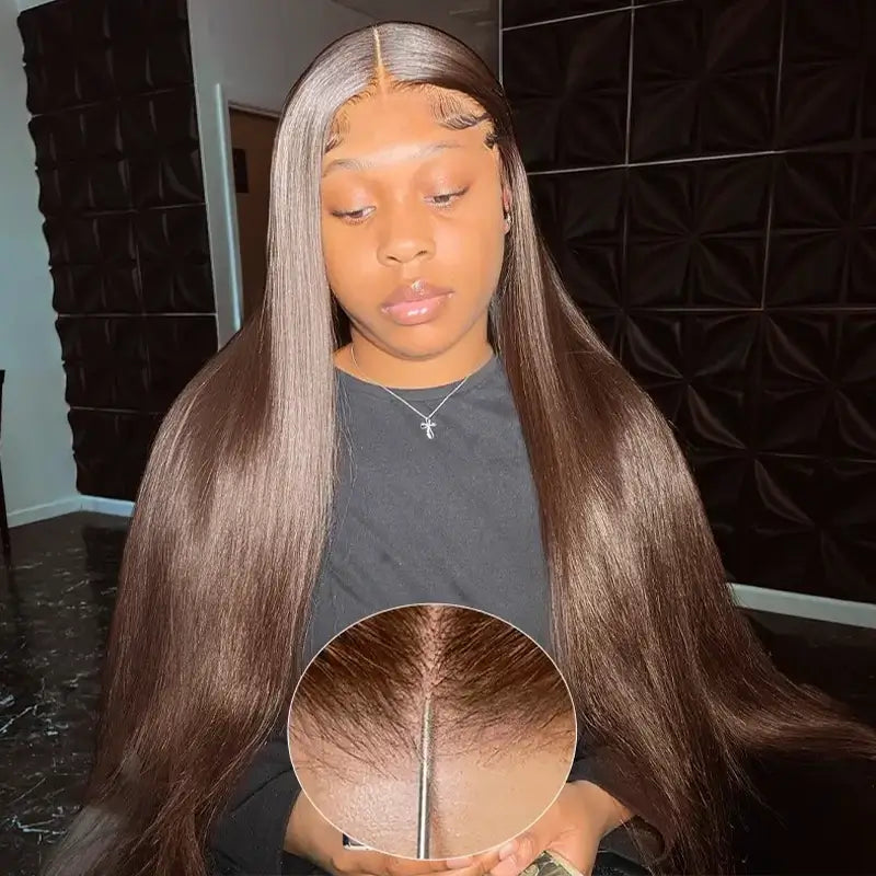 𝑼𝒘𝒂𝒗𝒚 𝑷𝒓𝒆𝒎𝒊𝒖𝒎 𝑳𝒊𝒏𝒆 5X5 Glueless Brun foncé Perruque San Colle Wear Go Cheveux Humains Lisse