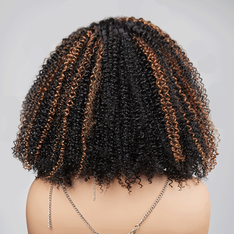 𝑼𝒘𝒂𝒗𝒚 𝑷𝒓𝒆𝒎𝒊𝒖𝒎 𝑳𝒊𝒏𝒆 9x6 Glueless Marron Highlight Bob Perruque Sans Colle Kinky Curly