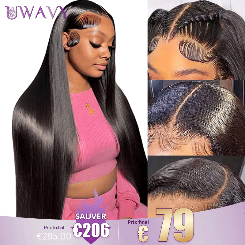 𝐏𝐫𝐞̂𝐭 𝐞𝐧 𝟐𝟒𝐡⚡Non Traités Chimiquement Confortable Noir Perruque 13×6 Dentelle Lisse Cheveux 100% Humains