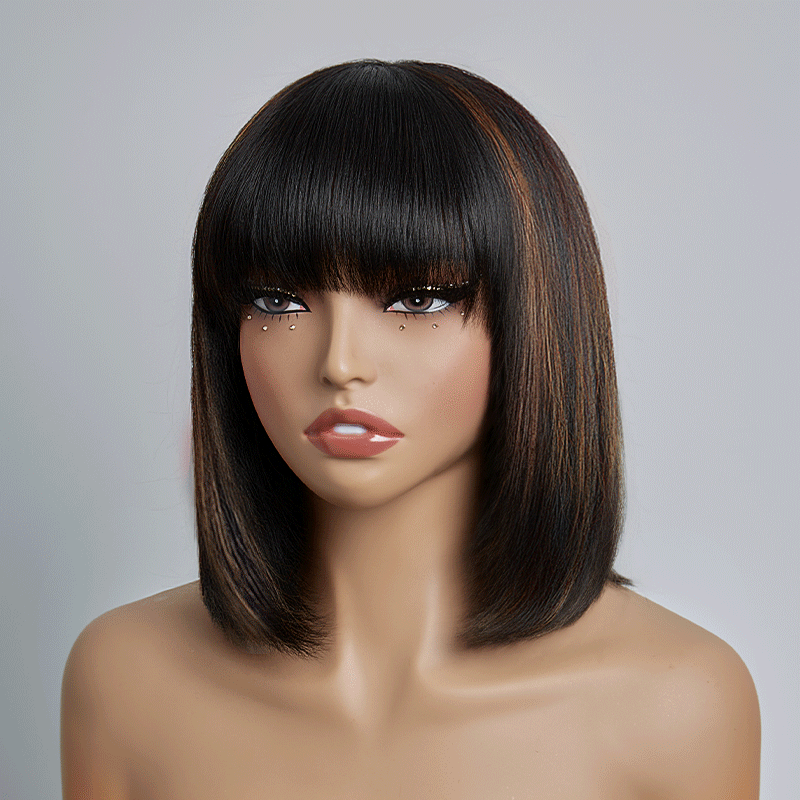 €𝟓𝟎 𝐩𝐚𝐫 𝐁𝐨𝐛💥Glueless Perruque 5 Couleur Frange Bob Lisse Prix De Gros D'usine
