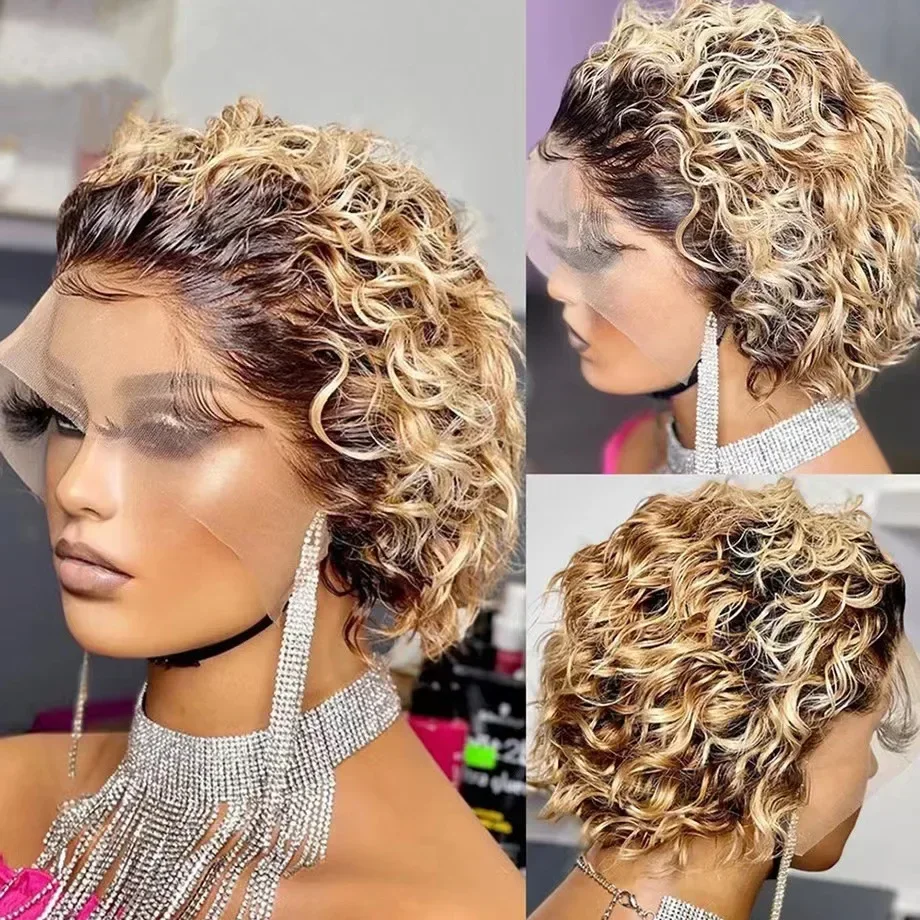 𝐏𝐫𝐞̂𝐭 𝐞𝐧 𝟐𝟒𝐡⚡Moderne Confortable 4 Couleurs 13x1 Dentelle Transparente Invisible Perruque Bob Courte Bouclée