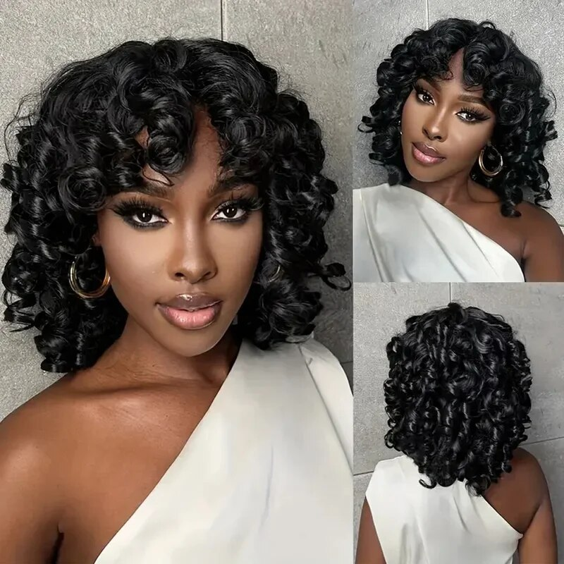 𝐏𝐫𝐞̂𝐭 𝐞𝐧 𝟐𝟒𝐡⚡Glueless Stylisé Boucles Souple Stylé Bob Perruque Sans Colle Cheveux Humains