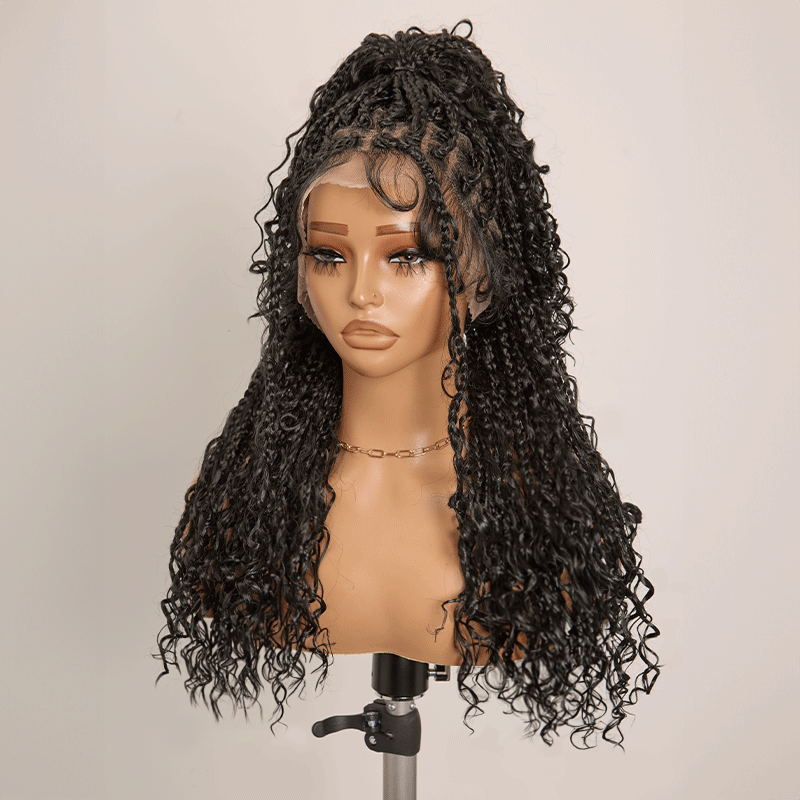 𝑼𝒘𝒂𝒗𝒚 𝑷𝒓𝒆𝒎𝒊𝒖𝒎 𝑳𝒊𝒏𝒆 Perruque Tressée Bohème En Dentelle Intégrale Avec Cheveux Bébé Synthétique 300% Densité