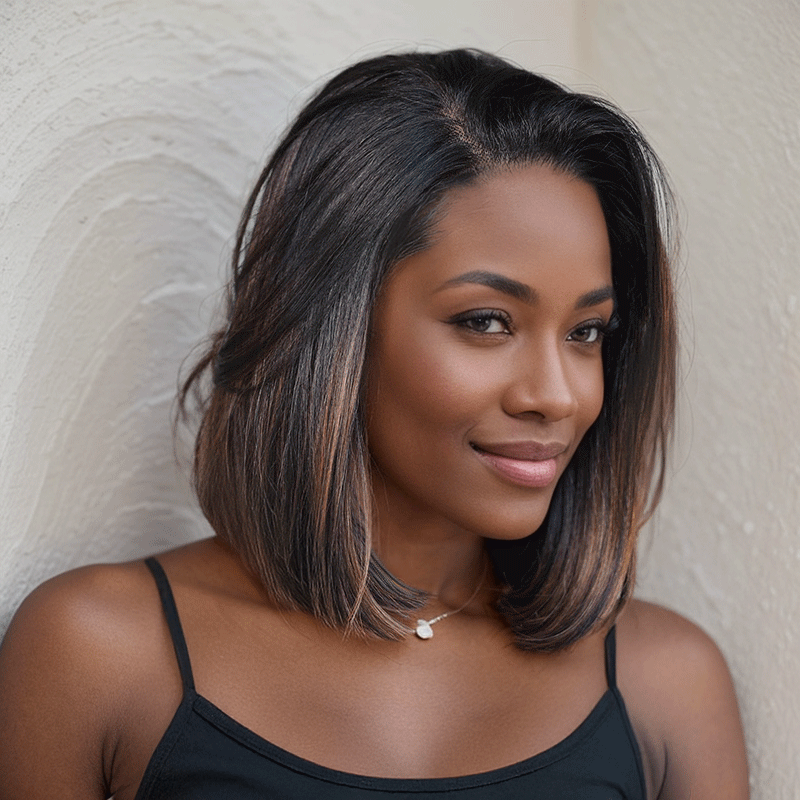 𝑼𝒘𝒂𝒗𝒚 𝑷𝒓𝒆𝒎𝒊𝒖𝒎 𝑳𝒊𝒏𝒆 9x6 Glueless Couleur Highlight Perruque Bob Sans Colle Lisse