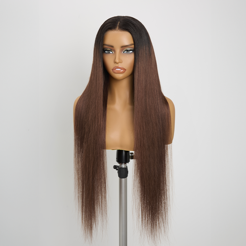 𝑼𝒘𝒂𝒗𝒚 𝑷𝒓𝒆𝒎𝒊𝒖𝒎 𝑳𝒊𝒏𝒆 Séparation Libre Glueless Couleur Ombre Brun 13x4 Perruque Sans Colle Lisse 250% Densité