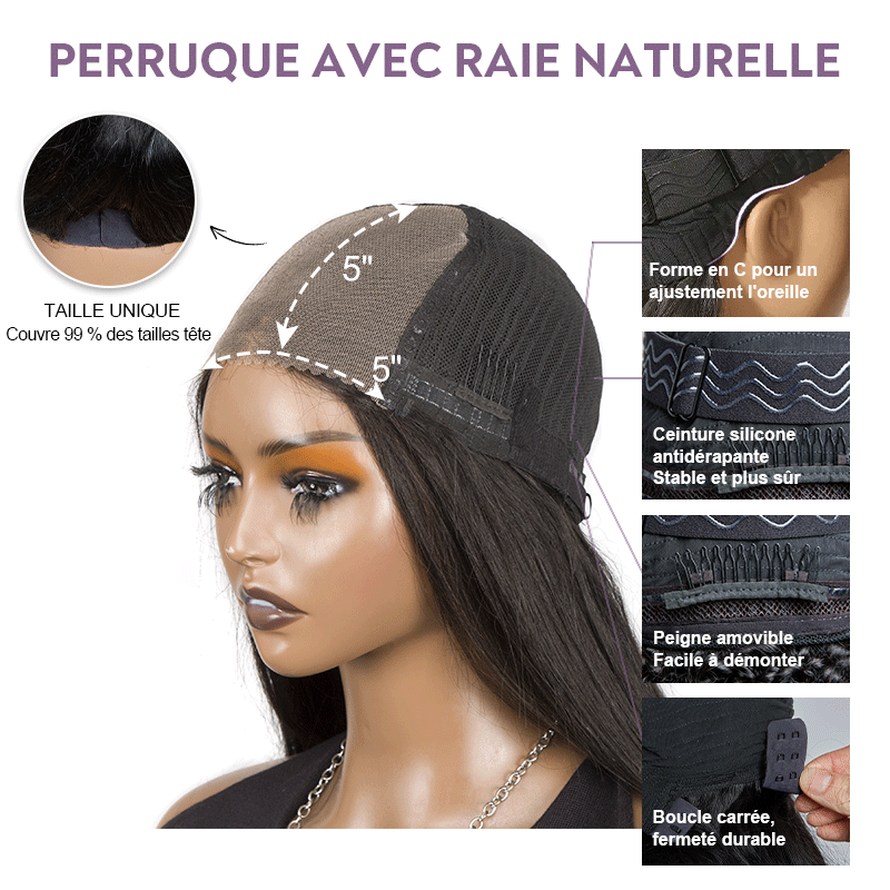 𝑼𝒘𝒂𝒗𝒚 𝑷𝒓𝒆𝒎𝒊𝒖𝒎 𝑳𝒊𝒏𝒆 Séparation Naturelle Couche Partie C 250% Densité Perruque 7x4 Couleur Noir Sans Colle