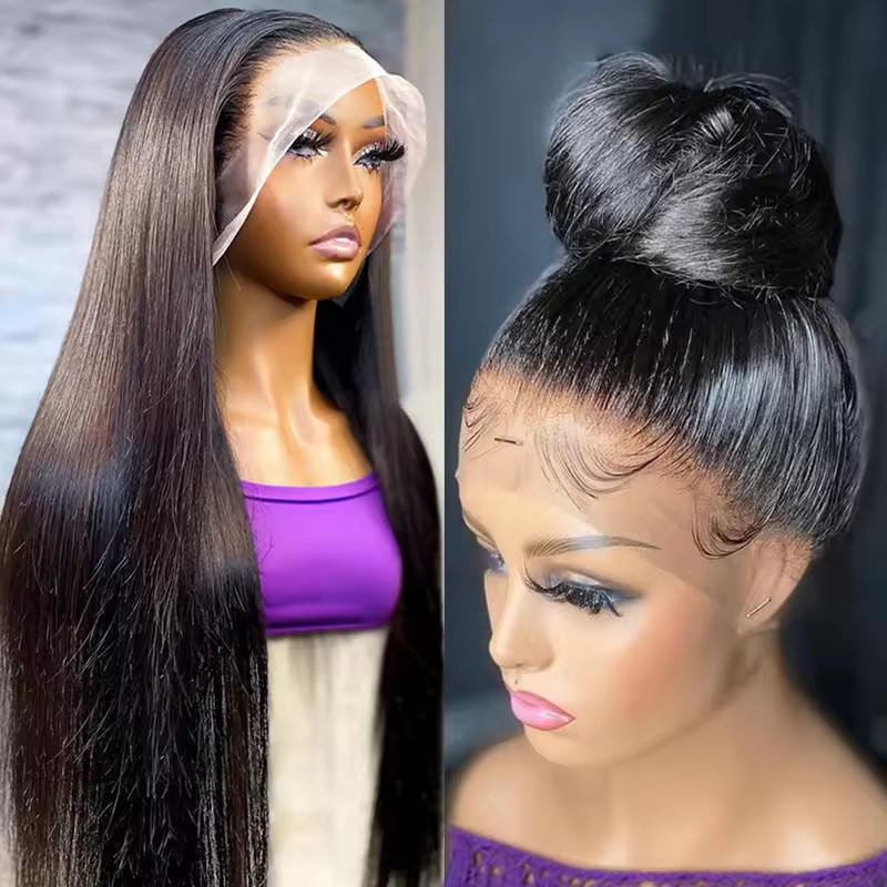𝐏𝐫𝐞̂𝐭 𝐞𝐧 𝟐𝟒𝐡⚡360 Perruque Frontal Dentelle Couleur Noir Effet Cheveux Vrais Flexi-Fit Invisible Lisse
