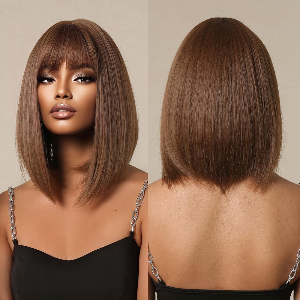 𝟐 𝐅𝐎𝐑 €99💥Diverses Combinaisons Glueless Perruque Noir/Chocolat/99J Frange Bob Lisse
