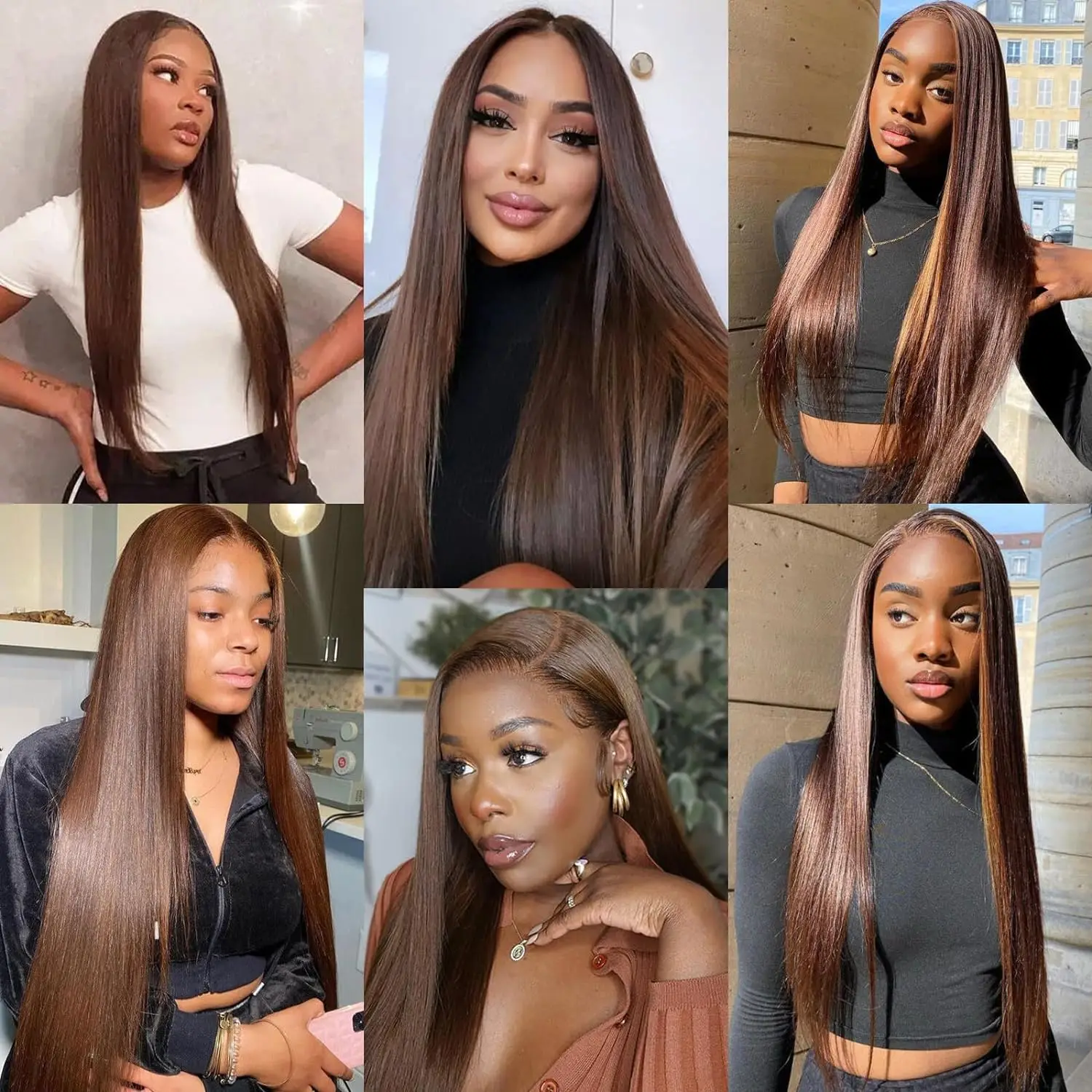 𝐏𝐫𝐞̂𝐭 𝐞𝐧 𝟐𝟒𝐡⚡Style Élégant Au Quotidien 13x4 Dentelle Perruque Couleur Brun Chocolat Lisse Cheveux Humains