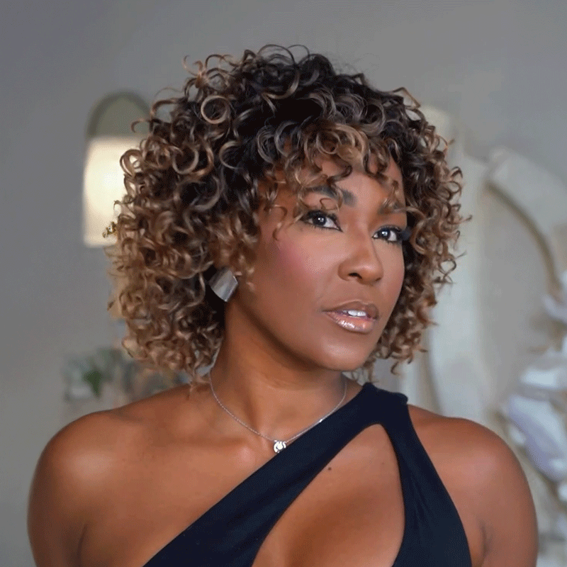 𝑼𝒘𝒂𝒗𝒚 𝑷𝒓𝒆𝒎𝒊𝒖𝒎 𝑳𝒊𝒏𝒆 Perruque Légère Confortable Glueless Couleur Blond Foncé Doré Ombré Perruque Sans Colle Bouclé