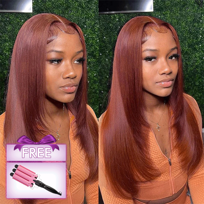 𝑼𝒘𝒂𝒗𝒚 𝑷𝒓𝒆𝒎𝒊𝒖𝒎 𝑳𝒊𝒏𝒆 9x6 Glueless Pré-épilé Brun Rougeâtre Couleur Perruque Sans Colle Lisse