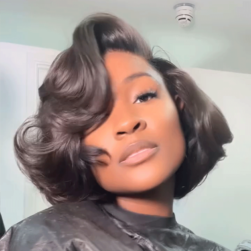 𝑼𝒘𝒂𝒗𝒚 𝑷𝒓𝒆𝒎𝒊𝒖𝒎 𝑳𝒊𝒏𝒆 Couche C Partie Glueless 7x4 Marron/Naturel Bob Perruque Sans Colle 250% Densité