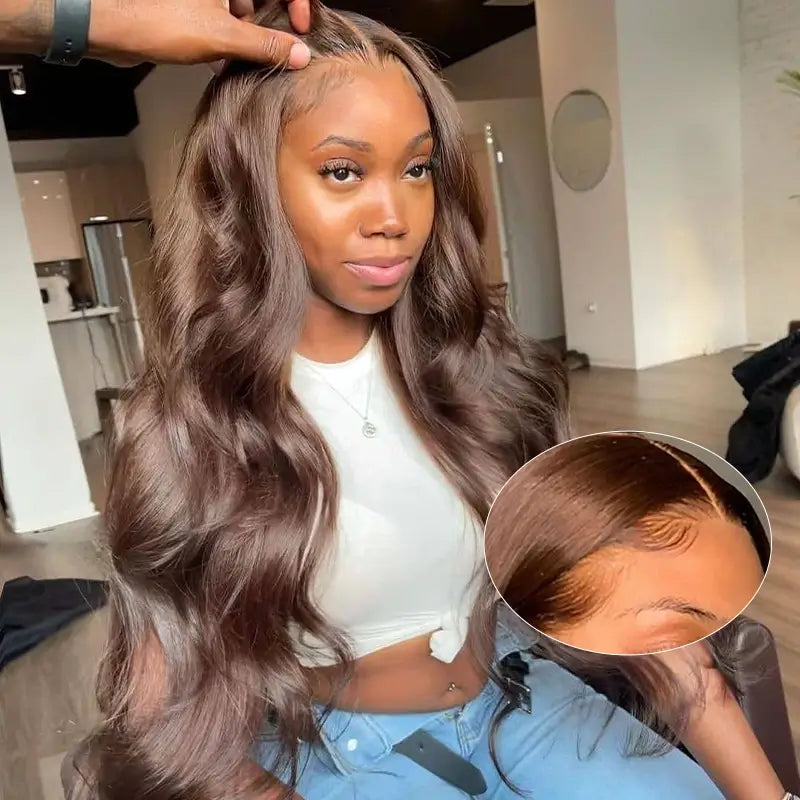 𝑼𝒘𝒂𝒗𝒚 𝑷𝒓𝒆𝒎𝒊𝒖𝒎 𝑳𝒊𝒏𝒆 9X6 Glueless Brun Chocolat Perruque Sans Colle Wear Go Body wave