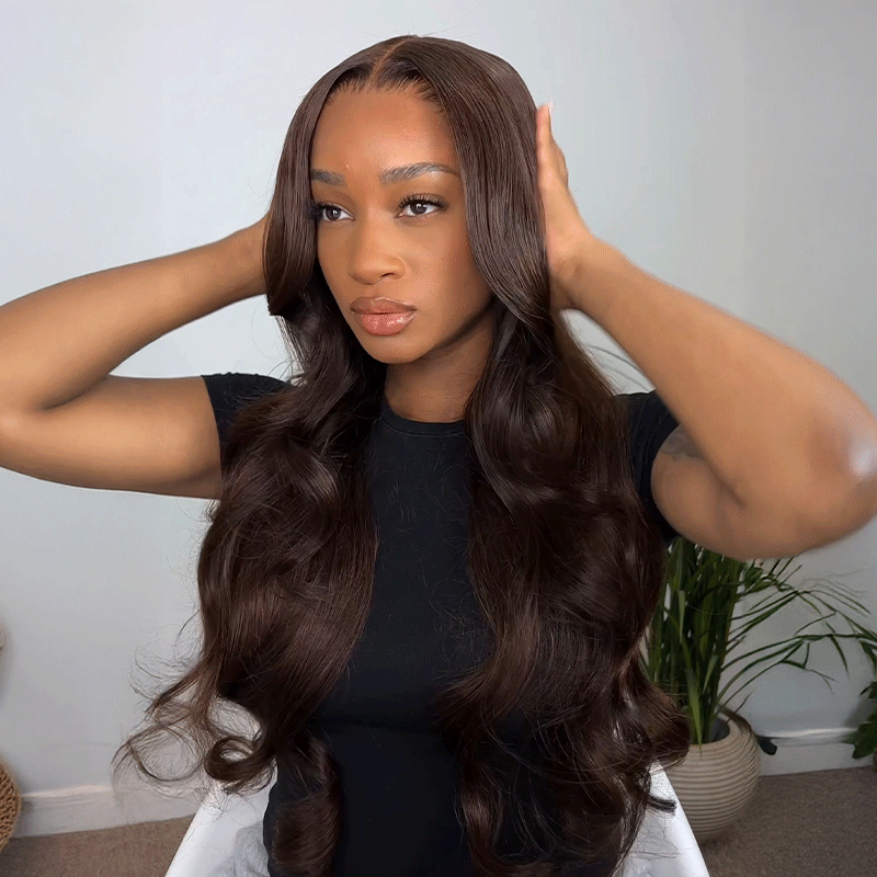 𝑼𝒘𝒂𝒗𝒚 𝑷𝒓𝒆𝒎𝒊𝒖𝒎 𝑳𝒊𝒏𝒆 Respirant &Agréable Couleur Brun foncé 5x5 Dentelle Perruque Body Wave 250% Densité