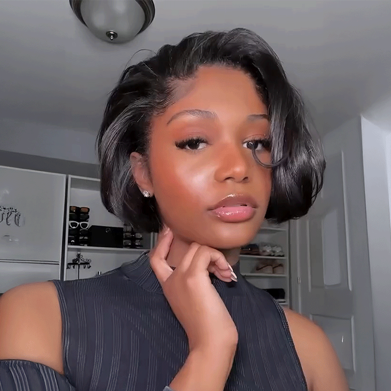 𝑼𝒘𝒂𝒗𝒚 𝑷𝒓𝒆𝒎𝒊𝒖𝒎 𝑳𝒊𝒏𝒆 Confort Exceptionnel C Partie Glueless Naturel Bob Perruque Sans Colle 250% Densité