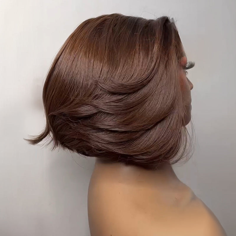 𝑼𝒘𝒂𝒗𝒚 𝑷𝒓𝒆𝒎𝒊𝒖𝒎 𝑳𝒊𝒏𝒆 13x4 Glueless Couleur Blond mélangé brun/Brun chocolat Perruque Bob Sans Colle
