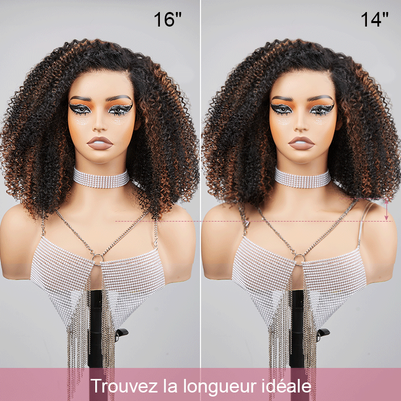 𝑼𝒘𝒂𝒗𝒚 𝑷𝒓𝒆𝒎𝒊𝒖𝒎 𝑳𝒊𝒏𝒆 9x6 Glueless Marron Highlight Bob Perruque Sans Colle Kinky Curly