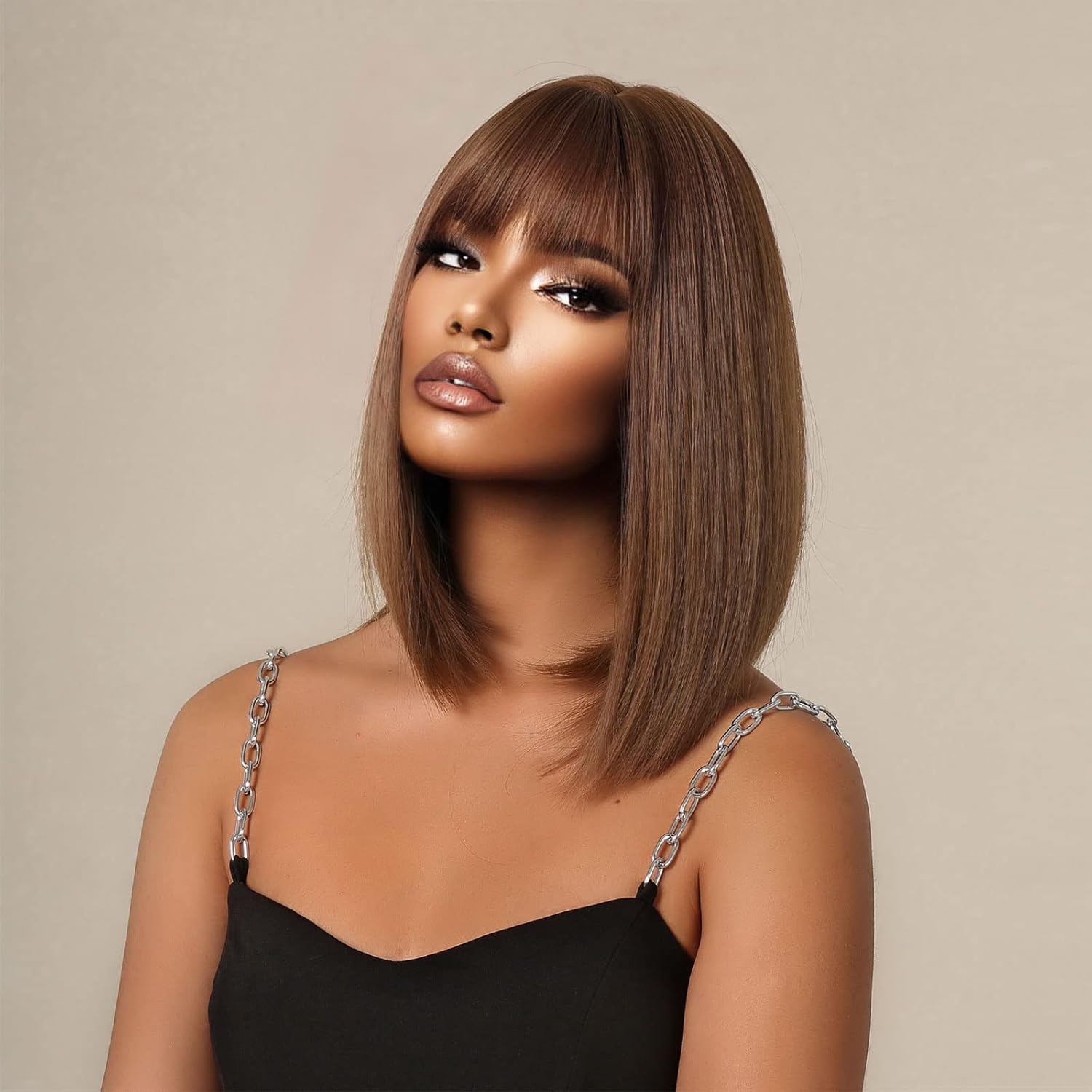 𝟐 𝐅𝐎𝐑 €99💥Diverses Combinaisons Glueless Perruque Noir/Chocolat/99J Frange Bob Lisse