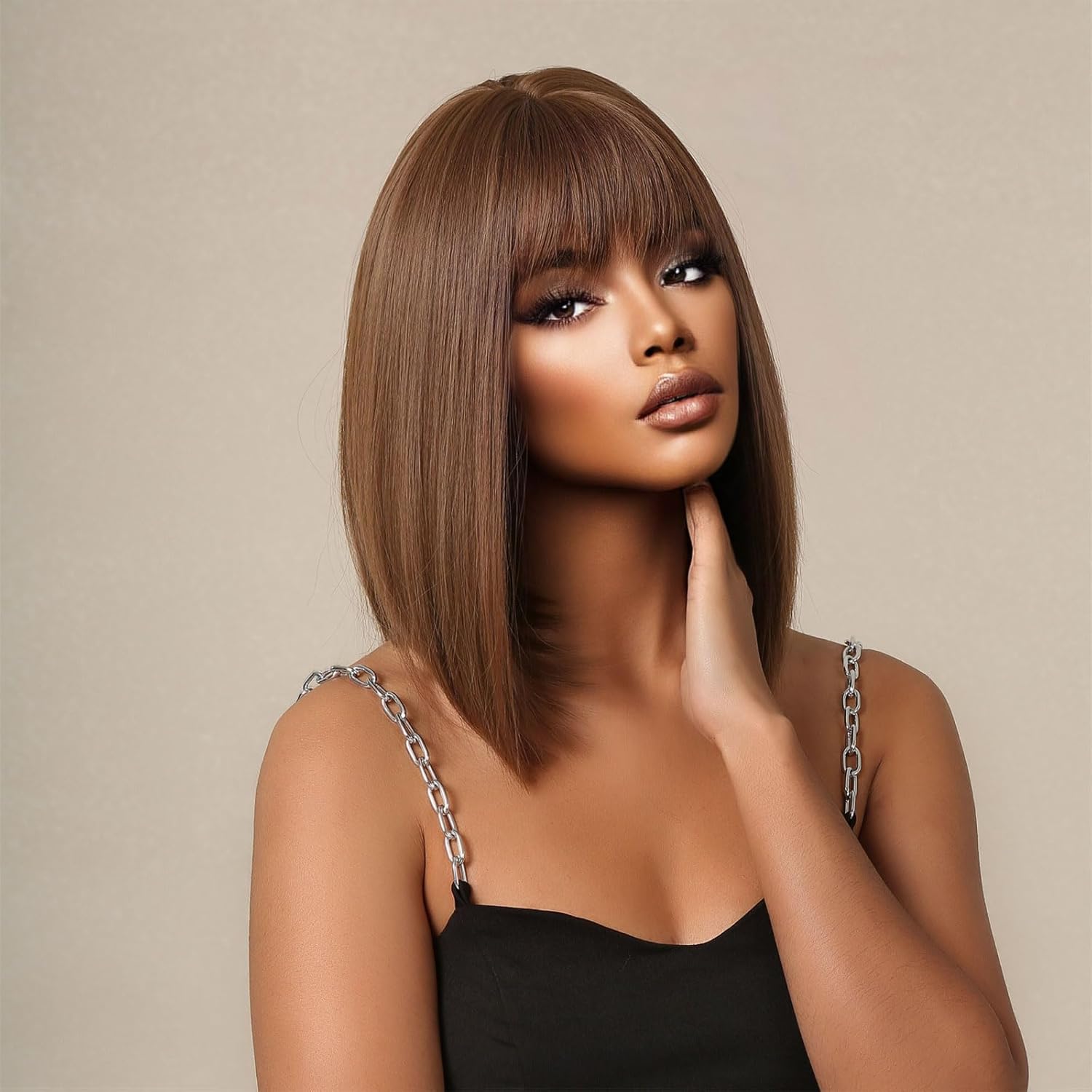 𝟐 𝐅𝐎𝐑 €99💥Diverses Combinaisons Glueless Perruque Noir/Chocolat/99J Frange Bob Lisse