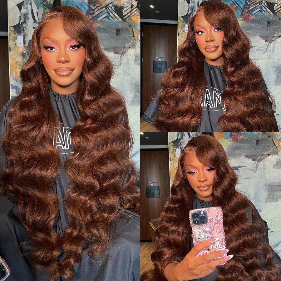 𝑼𝒘𝒂𝒗𝒚 𝑷𝒓𝒆𝒎𝒊𝒖𝒎 𝑳𝒊𝒏𝒆 9x6 Glueless Perruque Sans Colle Couleur Brun Chocolat Body Wave Cheveux Humains