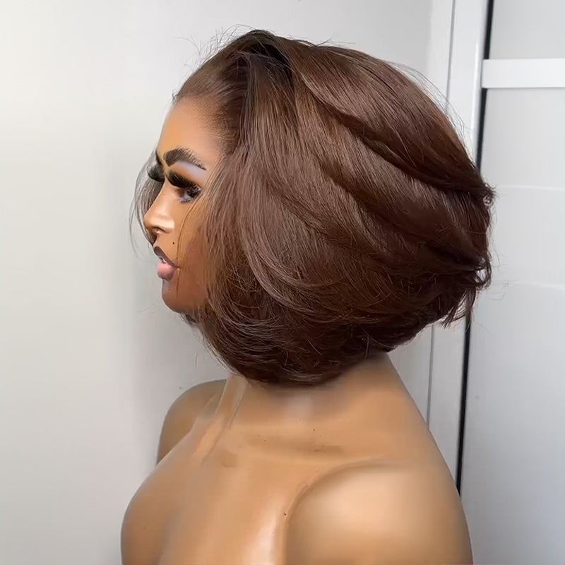 𝑼𝒘𝒂𝒗𝒚 𝑷𝒓𝒆𝒎𝒊𝒖𝒎 𝑳𝒊𝒏𝒆 13x4 Glueless Couleur Blond mélangé brun/Brun chocolat Perruque Bob Sans Colle