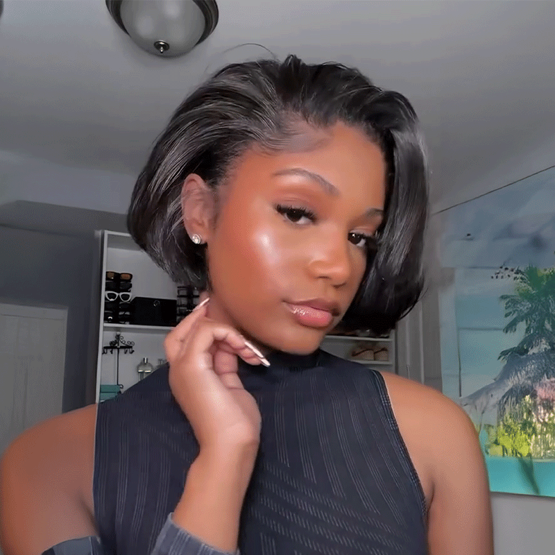 𝑼𝒘𝒂𝒗𝒚 𝑷𝒓𝒆𝒎𝒊𝒖𝒎 𝑳𝒊𝒏𝒆 Confort Exceptionnel C Partie Glueless Naturel Bob Perruque Sans Colle 250% Densité
