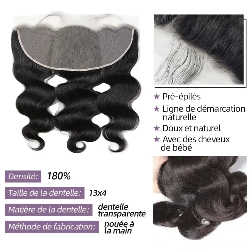 Faisceaux onde corporelle avec fermeture extensions cheveux humains
