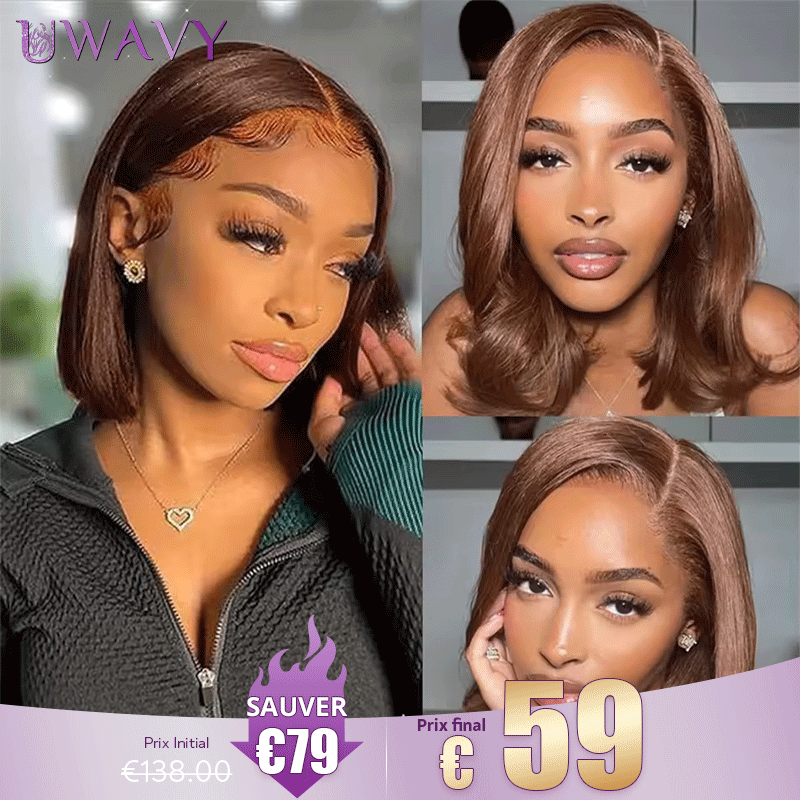 𝐏𝐫𝐞̂𝐭 𝐞𝐧 𝟐𝟒𝐡⚡Prêt À Partir Densité Equilibrée Couleur Chocolat 13×4 Dentelle Lisse Bob Perruque Cheveux Humains