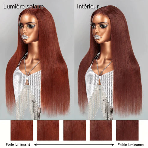 𝑼𝒘𝒂𝒗𝒚 𝑷𝒓𝒆𝒎𝒊𝒖𝒎 𝑳𝒊𝒏𝒆 9x6 Glueless Pré-épilé Brun Rougeâtre Couleur Perruque Sans Colle Lisse