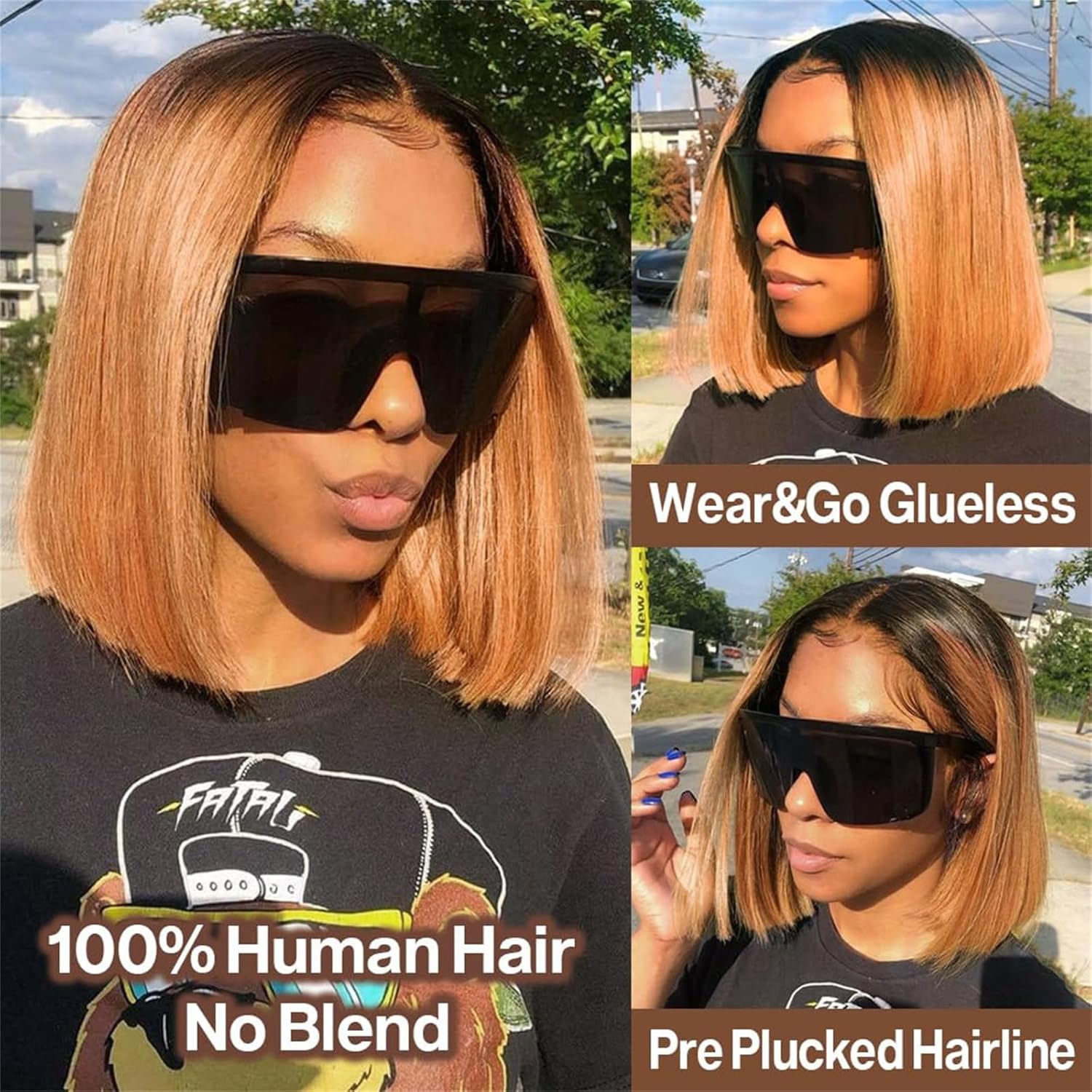 𝟐 𝐅𝐎𝐑 €99💥 Perruque 8" Soyeux Milieu Partie Lisse 2x6 Dentelle+8"Bob Lisse Dégradé Marron 2x6 Dentelle