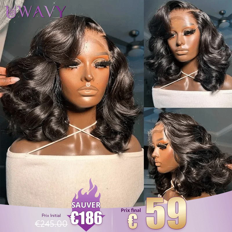 𝐏𝐫𝐞̂𝐭 𝐞𝐧 𝟐𝟒𝐡⚡Léger Élégant Classique 13x4 Dentelle Couleur Naturel Perruque Bob Naturelle Wave