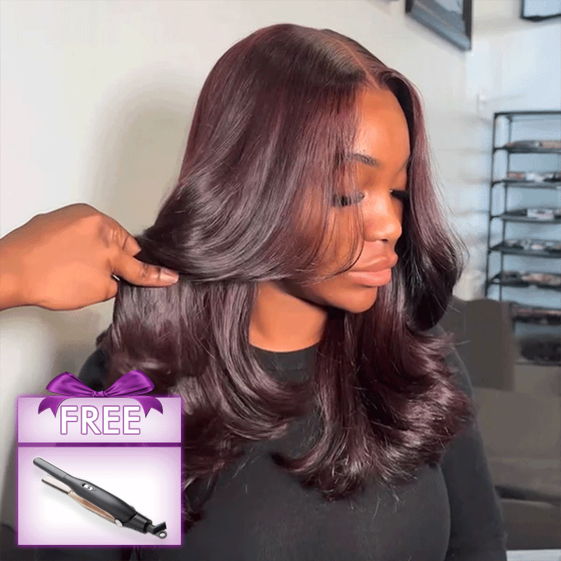 𝑼𝒘𝒂𝒗𝒚 𝑷𝒓𝒆𝒎𝒊𝒖𝒎 𝑳𝒊𝒏𝒆 Perruque Élégante Démêlage Facile Body Wave Couleur Bordeaux Foncé Glueless 9x6 Sans Colle