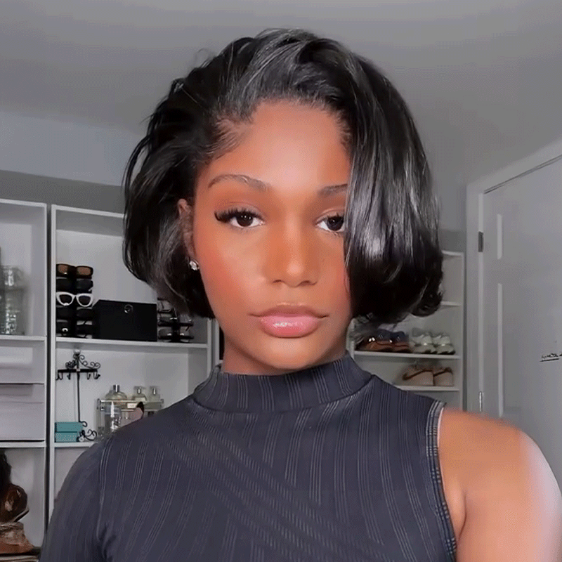 𝑼𝒘𝒂𝒗𝒚 𝑷𝒓𝒆𝒎𝒊𝒖𝒎 𝑳𝒊𝒏𝒆 Confort Exceptionnel C Partie Glueless Naturel Bob Perruque Sans Colle 250% Densité