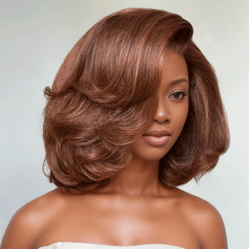 𝑼𝒘𝒂𝒗𝒚 𝑷𝒓𝒆𝒎𝒊𝒖𝒎 𝑳𝒊𝒏𝒆 Couche C Partie Glueless 7x4 Marron/Naturel Bob Perruque Sans Colle 250% Densité