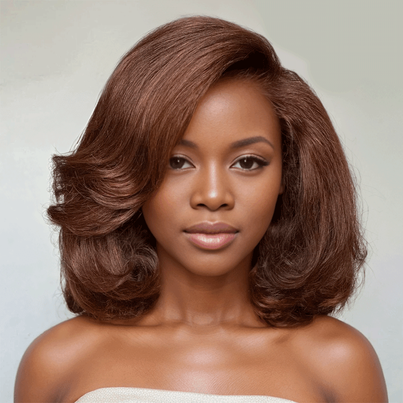 𝑼𝒘𝒂𝒗𝒚 𝑷𝒓𝒆𝒎𝒊𝒖𝒎 𝑳𝒊𝒏𝒆 Couche C Partie Glueless 7x4 Marron/Naturel Bob Perruque Sans Colle 250% Densité