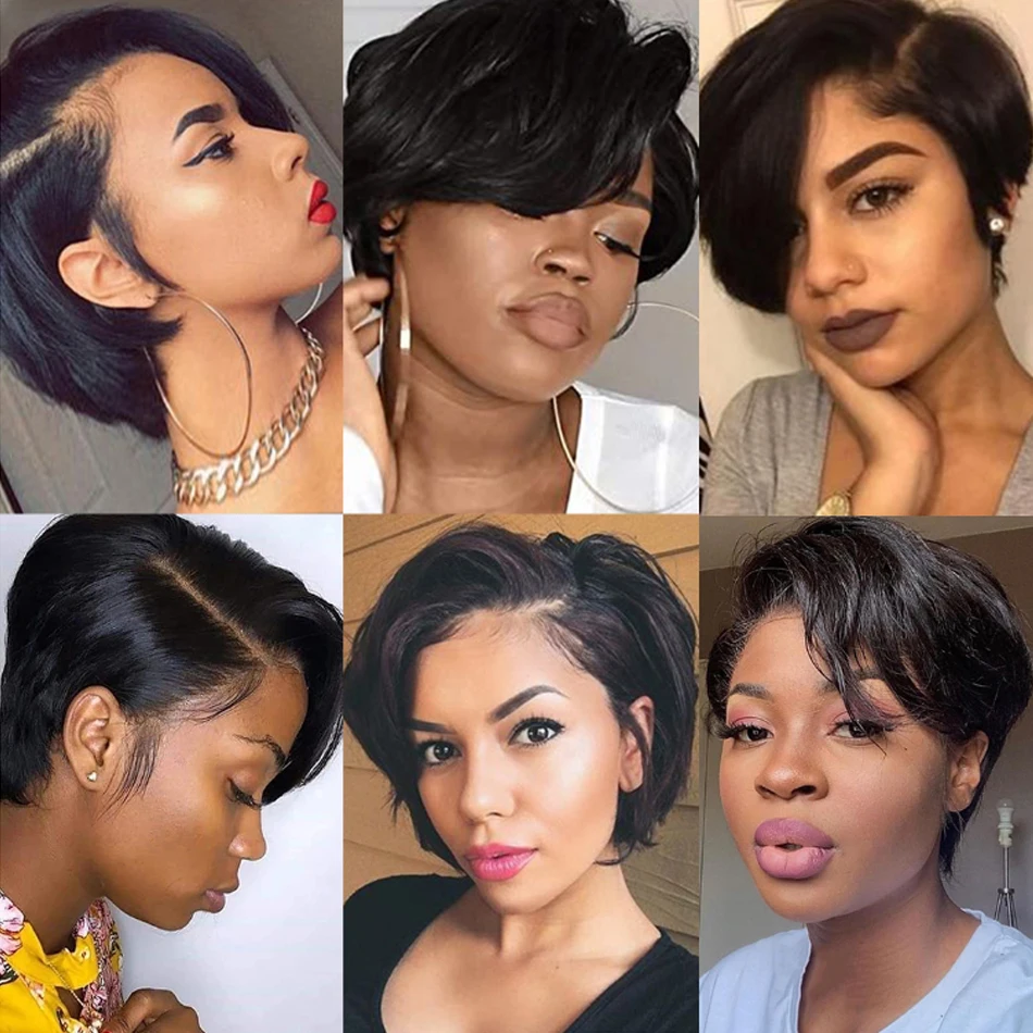 𝟐 𝐅𝐎𝐑 €58💥Perruque Noir Coupe Pixie 13x4 Dentelle Lisse+Glueless Noir Pixie Boucles Laine