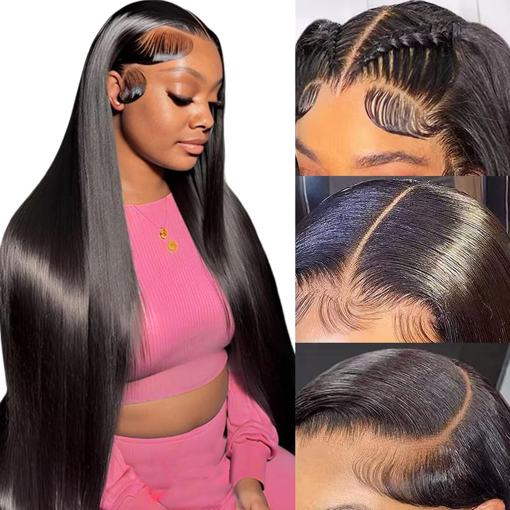 𝟐 𝐅𝐎𝐑 €115💥Combinaisons Glueless Perruque 8" Noir Frange Bob Lisse+13×6 Dentelle 20“ Lisse Cheveux 100% Humains