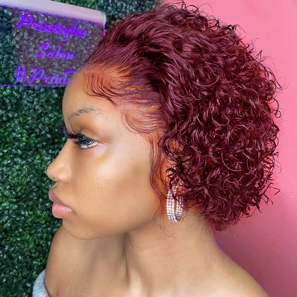 𝟐 𝐅𝐎𝐑 €45💥Perruque Glueless Noir Coupe Pixie Lisse+Moderne 3 Couleurs 13x1 Dentelle Bob Bouclée