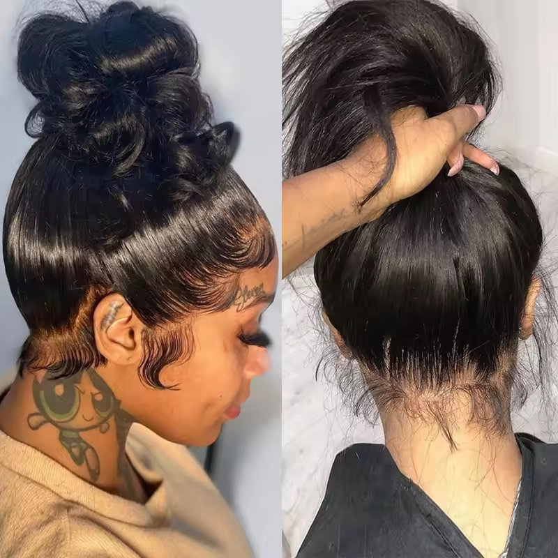 𝐏𝐫𝐞̂𝐭 𝐞𝐧 𝟐𝟒𝐡⚡360 Perruque Frontal Dentelle Couleur Noir Effet Cheveux Vrais Flexi-Fit Invisible Lisse