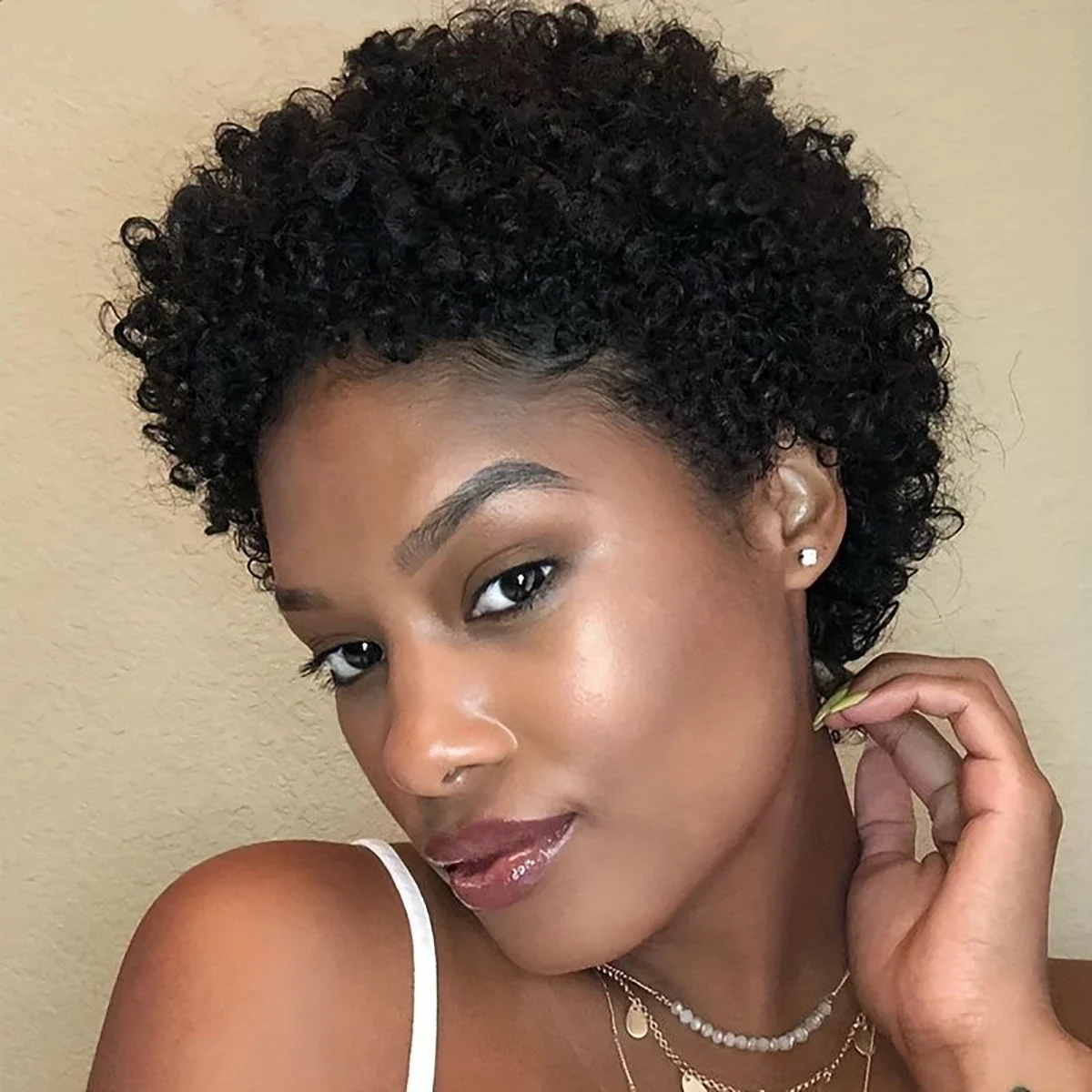 𝟐 𝐅𝐎𝐑 €58💥Perruque Noir Coupe Pixie 13x4 Dentelle Lisse+Glueless Noir Pixie Boucles Laine