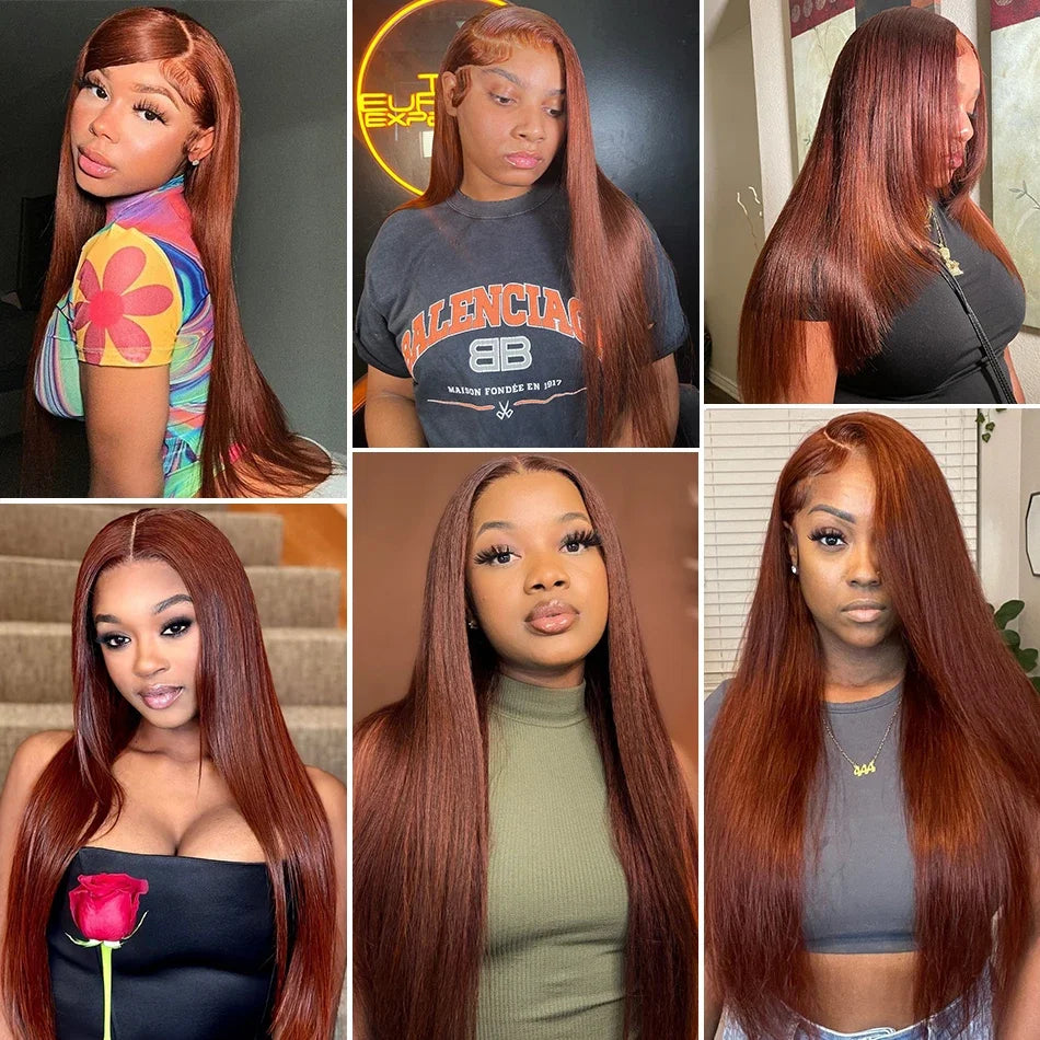 𝑼𝒘𝒂𝒗𝒚 𝑷𝒓𝒆𝒎𝒊𝒖𝒎 𝑳𝒊𝒏𝒆 9x6 Glueless Pré-épilé Brun Rougeâtre Couleur Perruque Sans Colle Lisse