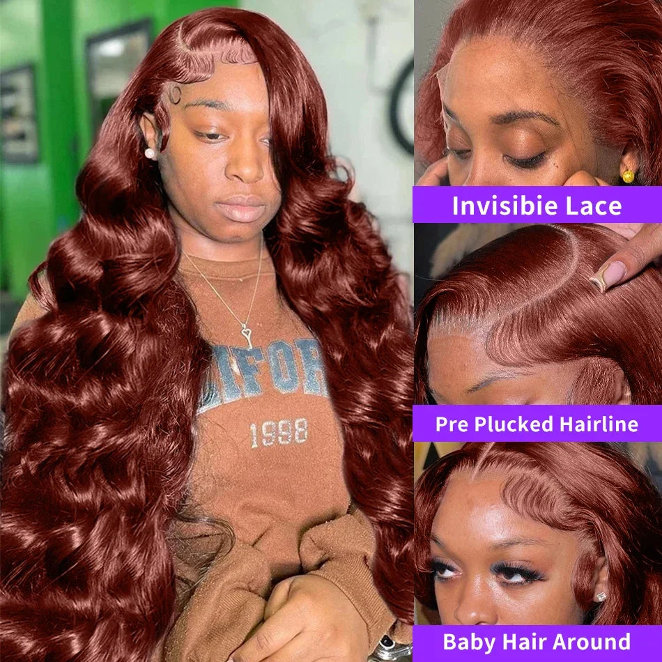 𝑼𝒘𝒂𝒗𝒚 𝑷𝒓𝒆𝒎𝒊𝒖𝒎 𝑳𝒊𝒏𝒆 Luxueux Copper Brown Perruque Body Wave Glueless 13x4 Sans Colle