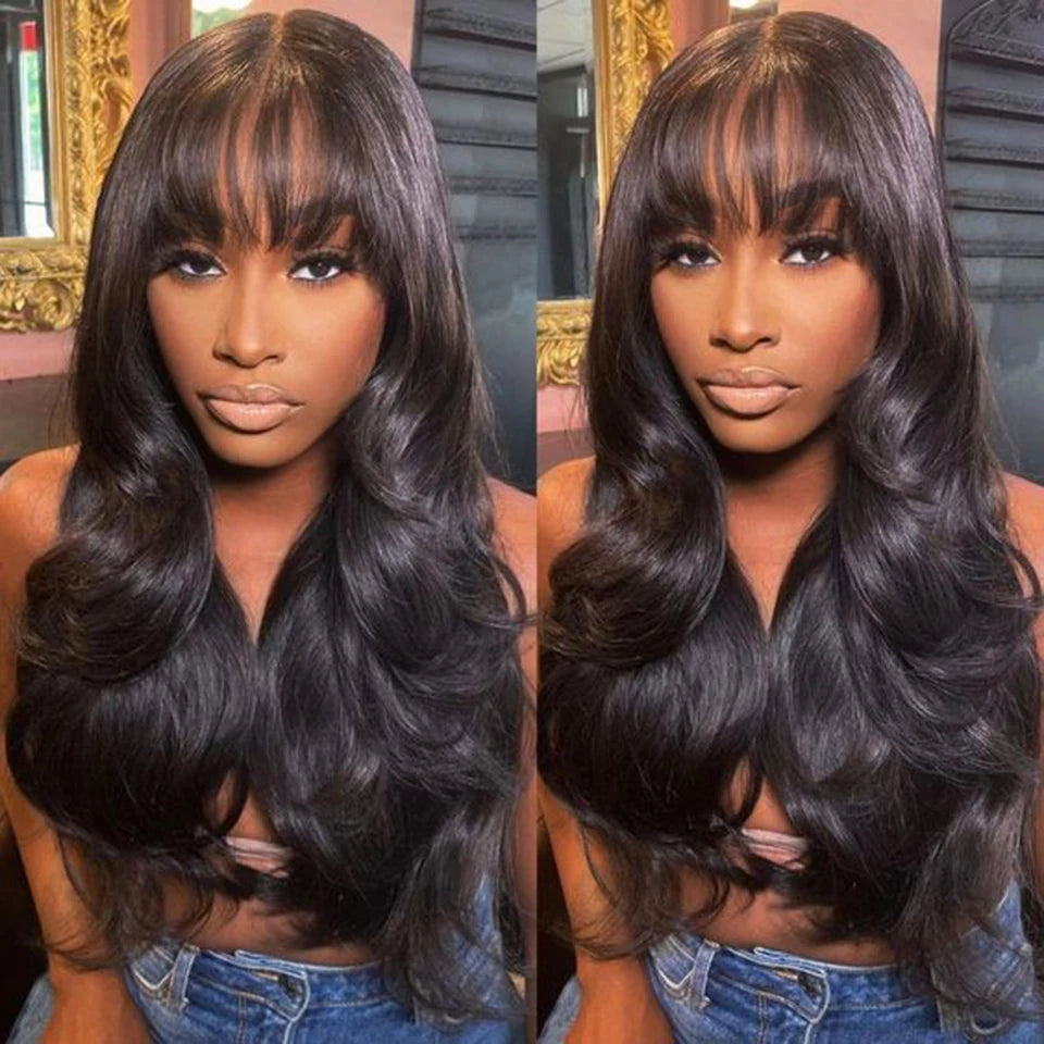 𝑼𝒘𝒂𝒗𝒚 𝑷𝒓𝒆𝒎𝒊𝒖𝒎 𝑳𝒊𝒏𝒆 Conception Frange La Mode Perruque Body Wave Glueless 9x6 Sans Colle
