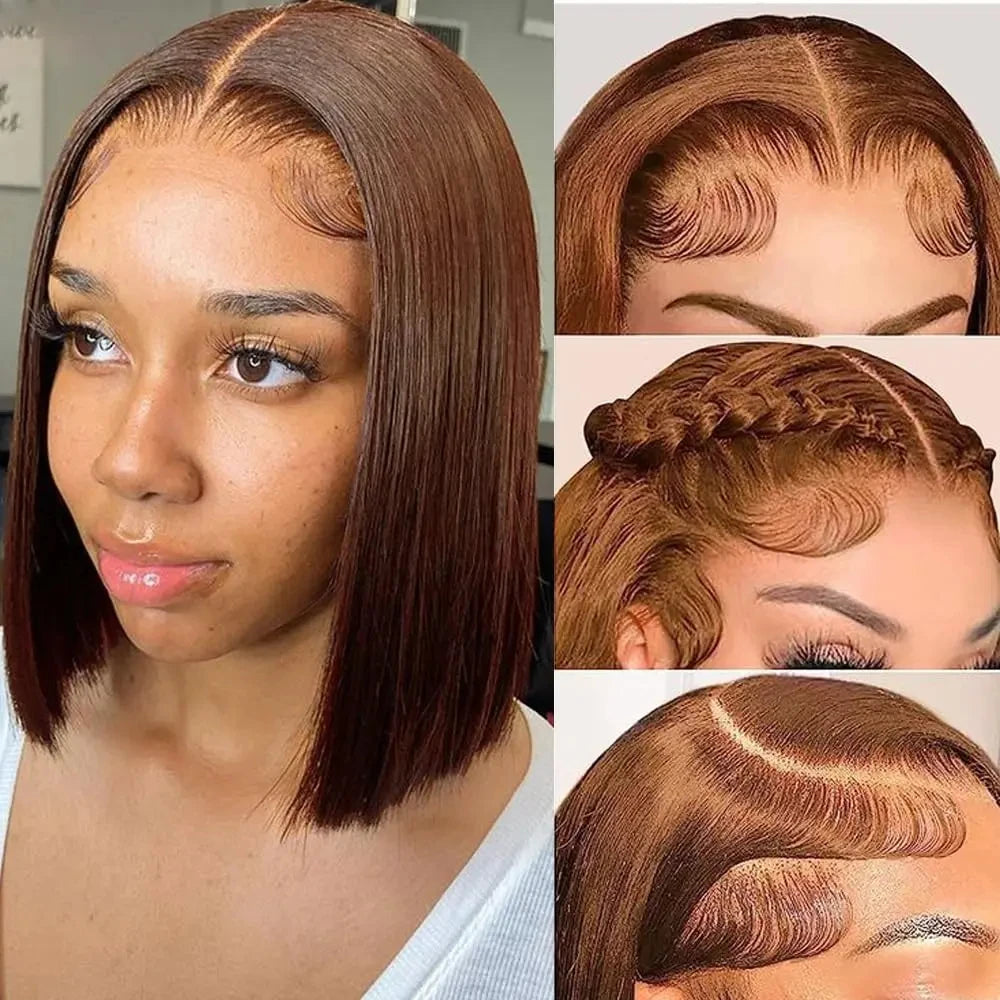 𝑼𝒘𝒂𝒗𝒚 𝑷𝒓𝒆𝒎𝒊𝒖𝒎 𝑳𝒊𝒏𝒆 9x6 Glueless Chocolate Brown Bob Perruque Sans Colle Wear Go Lisse