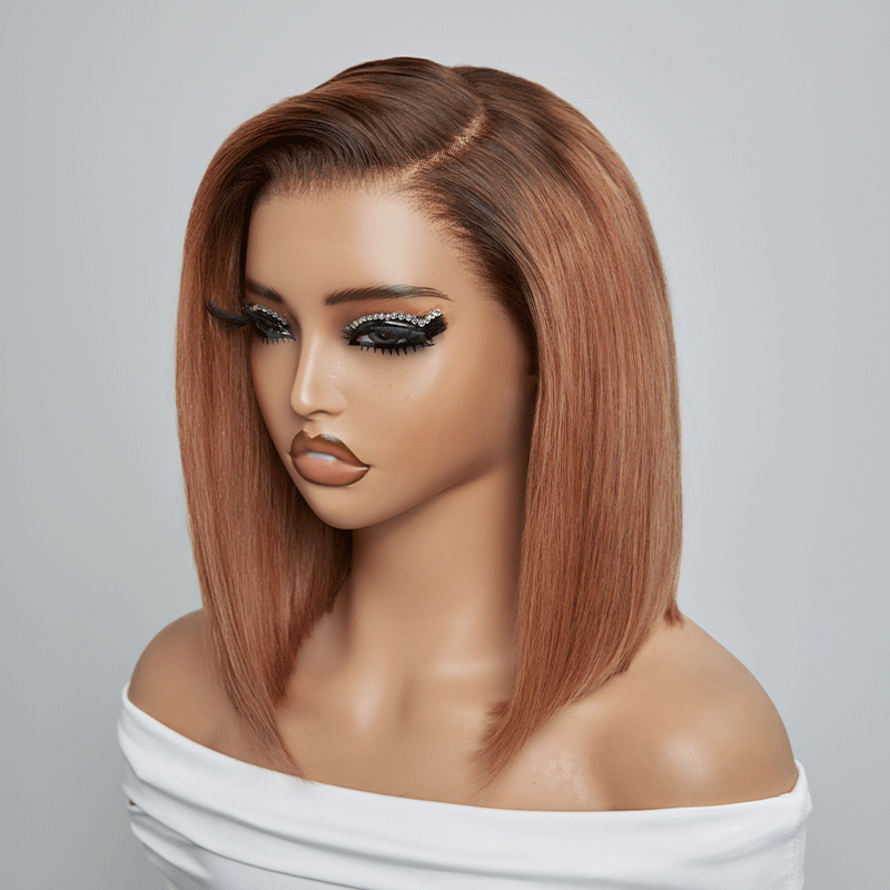 𝑼𝒘𝒂𝒗𝒚 𝑷𝒓𝒆𝒎𝒊𝒖𝒎 𝑳𝒊𝒏𝒆 Séparation Libre Glueless 13×4 Bob Ombre Gingembre Lisse Perruque Sans Colle