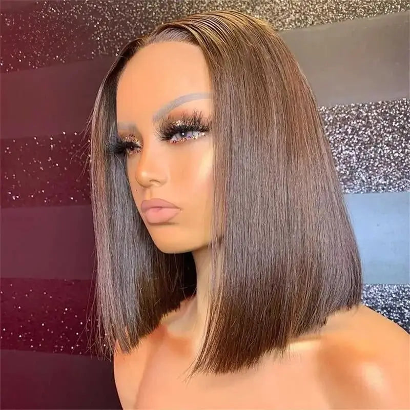 𝐏𝐫𝐞̂𝐭 𝐞𝐧 𝟐𝟒𝐡⚡Prêt À Partir Densité Equilibrée Couleur Chocolat 13×4 Dentelle Lisse Bob Perruque Cheveux Humains