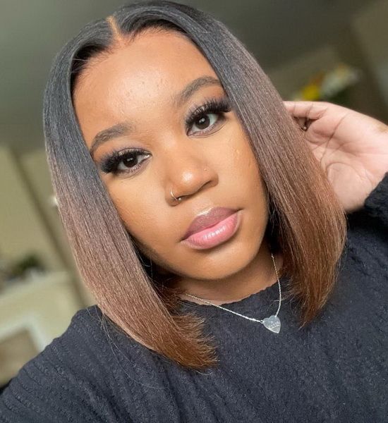 𝟐 𝐅𝐎𝐑 €99💥 Perruque 8" Soyeux Milieu Partie Lisse 2x6 Dentelle+8"Bob Lisse Dégradé Marron 2x6 Dentelle