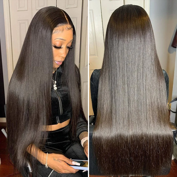 𝟐 𝐅𝐎𝐑 €115💥Combinaisons Glueless Perruque 8" Noir Frange Bob Lisse+13×6 Dentelle 20“ Lisse Cheveux 100% Humains
