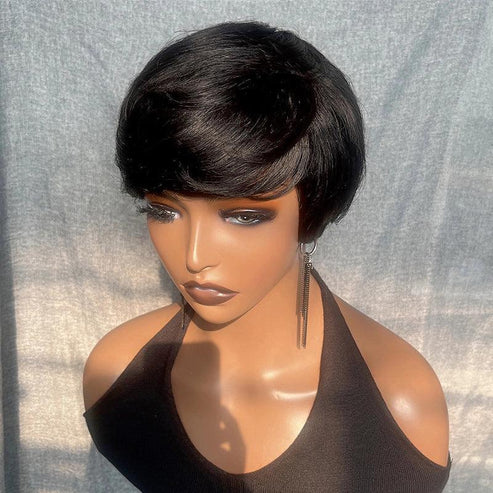 𝟐 𝐅𝐎𝐑 €45💥Perruque Glueless Noir Coupe Pixie Lisse+Moderne 3 Couleurs 13x1 Dentelle Bob Bouclée